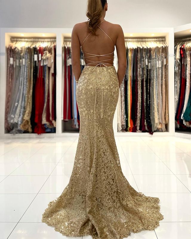 Evening Dress: Gold Appliques Mermaid Style