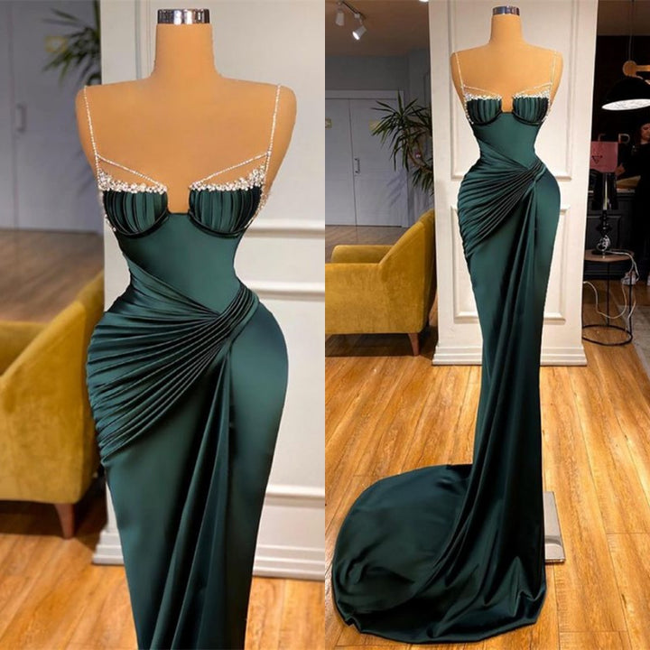 Dark Green Spaghetti-Straps Mermaid Prom Dress