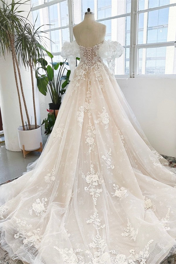 Bmbride Long A-line Sweetheart Tulle Lace Wedding Dresses