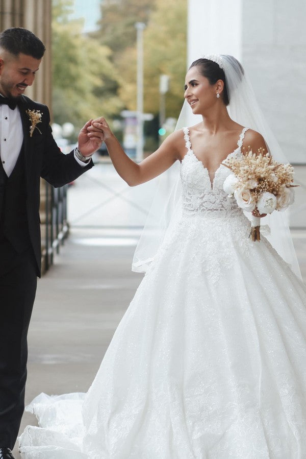 Bmbride Floor Length Ball Gown Wedding Dress with Ruffles