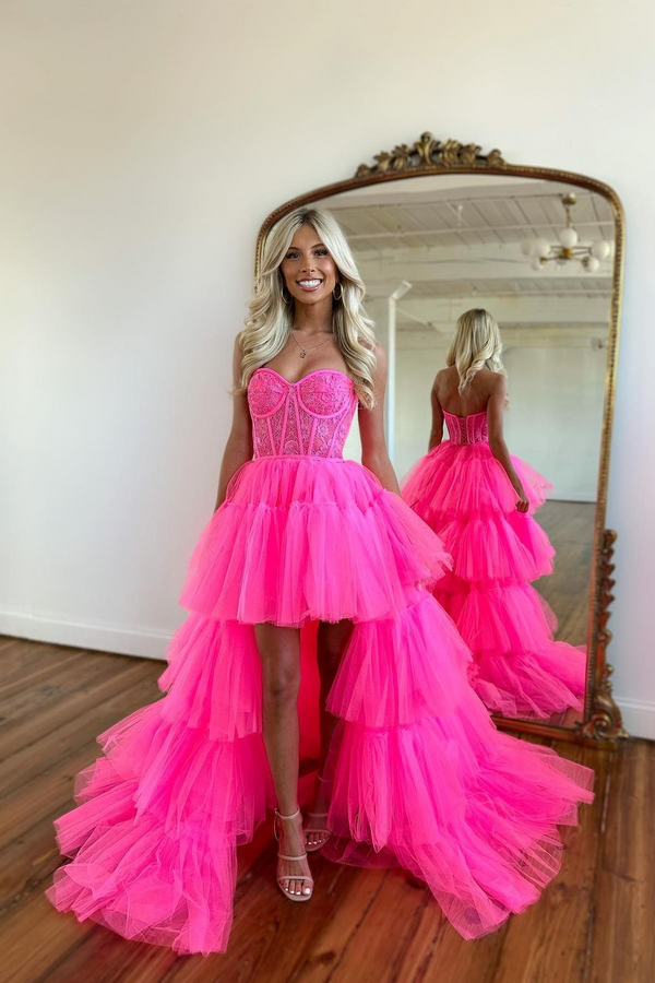 Rose Prom Dress with Sleeveless Gown and Tulle Train