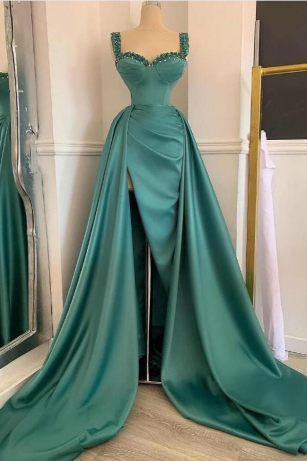 Mermaid Prom Dress with Straps and Beadings featuring a Slit