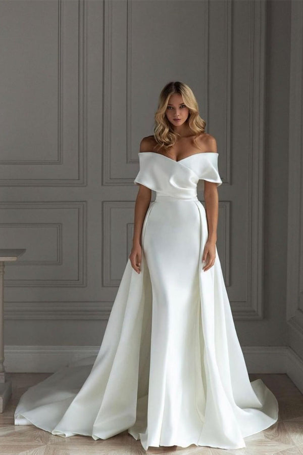 Off-The-Shoulder Mermaid Prom Dress with Ruffles in White