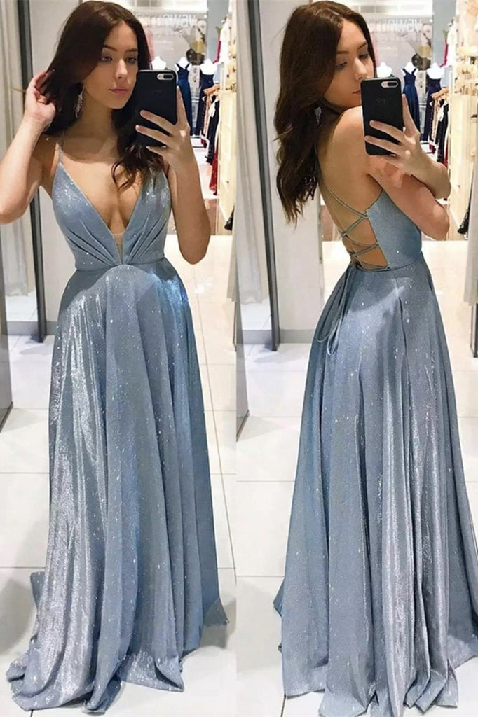 String-Back Spaghetti-Straps Sleeveless Prom Dress