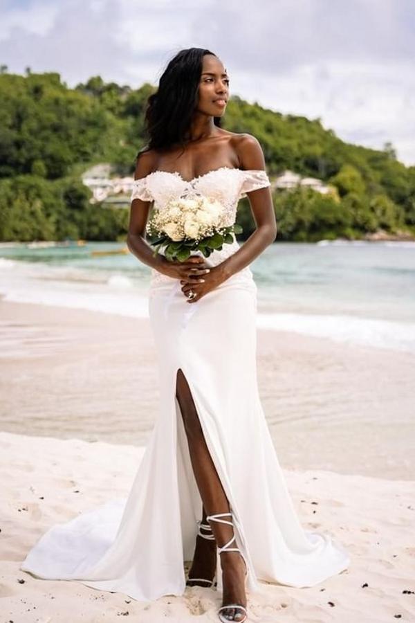 Bmbride Sweetheart Off-the-Shoulder Wedding Dresses with Slit