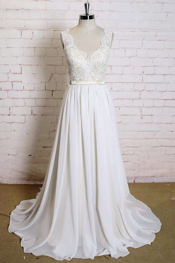 Bmbride Newest V-neck Lace Chiffon A-line Bridal Gown