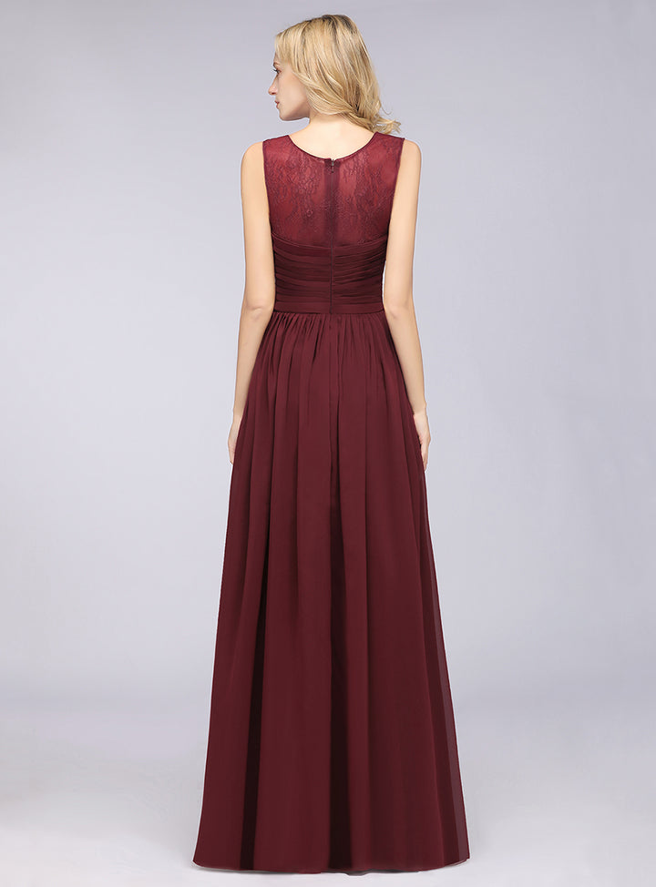 A-line Scoop Neck Ruched Chiffon Floor-Length Dress Burgundy Koscy 9