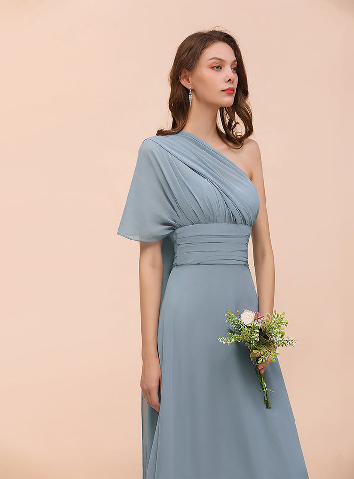 Dusty Blue A-Line Ruched Straps Sleeveless Floor-Length Dress Koscy 13