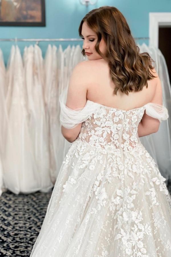 Bmbride Off the Shoulder Tulle Lace Wedding Dress