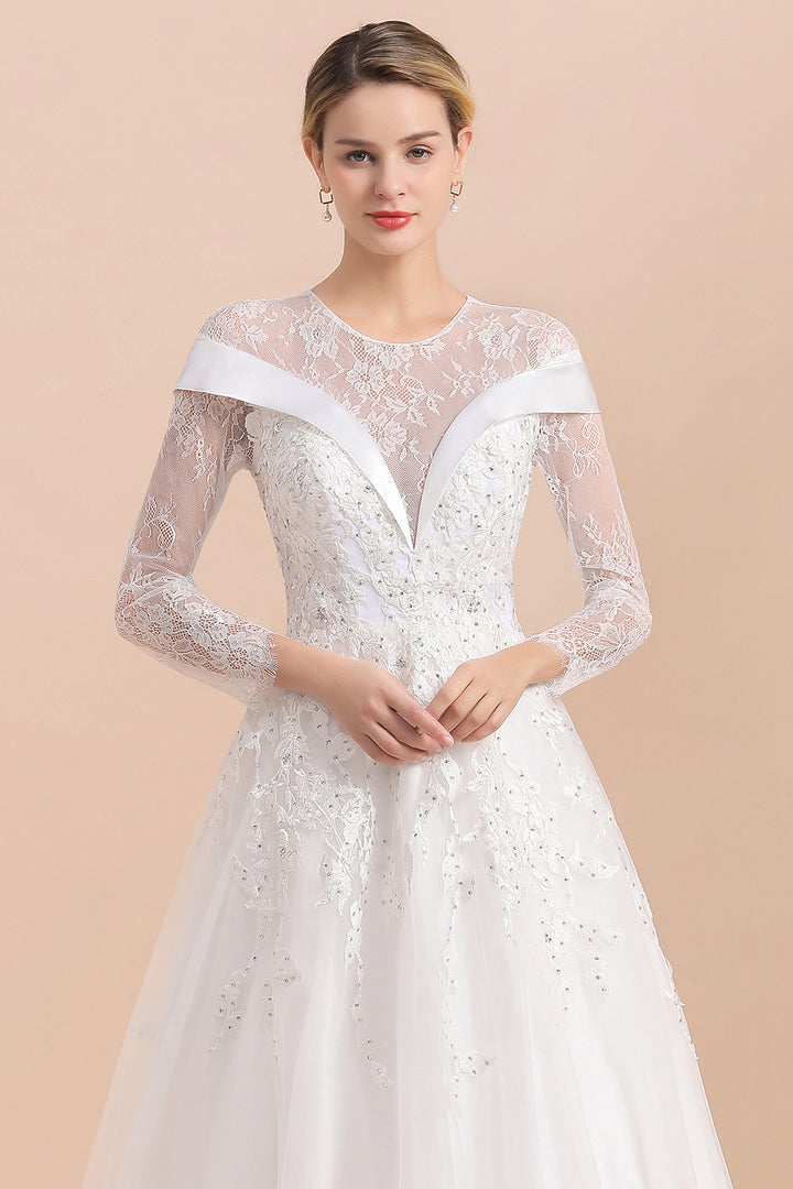 Bmbride Floor Length Lace Long Sleeve Wedding Dress