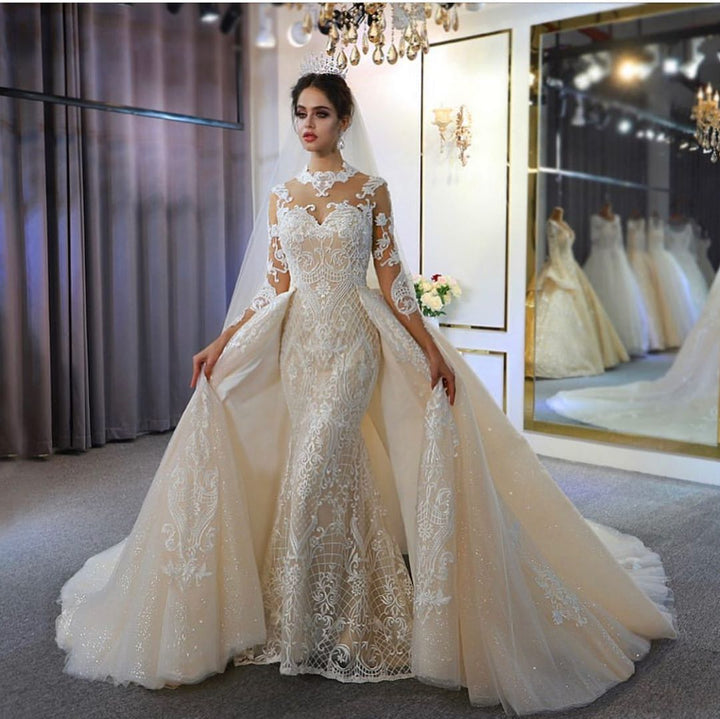 Bmbride A-Line Sweetheart Long Sleeve Lace Wedding Dress