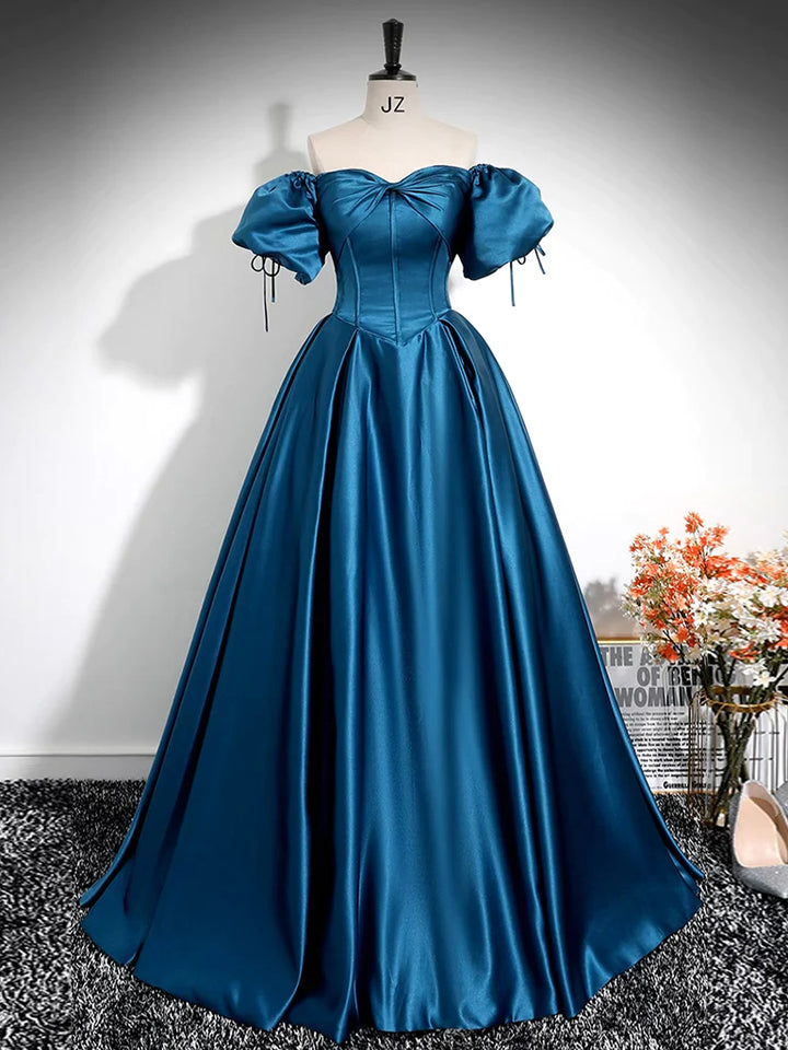 Off The Shoulder Pleated Royal Blue A-Line Prom Dress