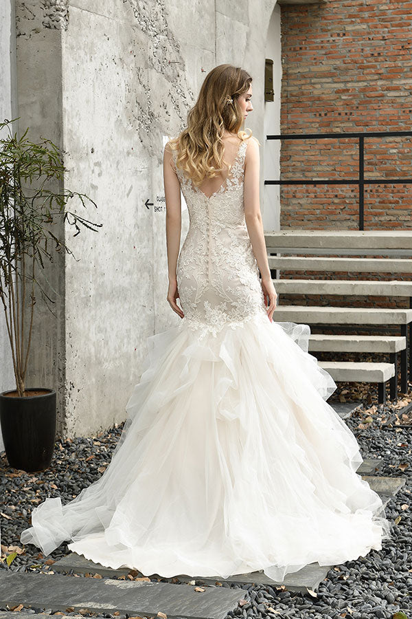 Bmbride Mermaid Wedding Dress with Stunning Appliques