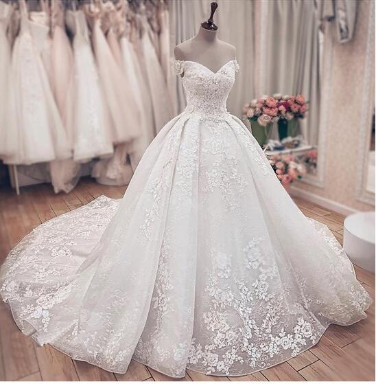 Bmbride Luxury Off Shoulder A-Line Lace Wedding Dresses