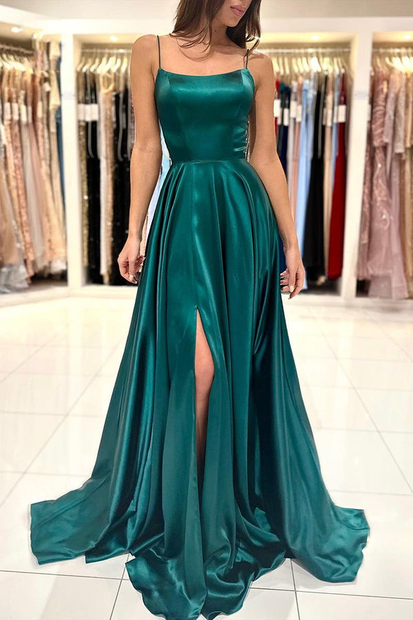 Green A Line Long Split Simple Prom Formal Dress