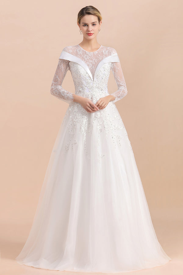 Bmbride Floor Length Lace Long Sleeve Wedding Dress