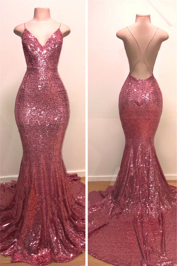 Mermaid Sequins V-Neck Evening Dress