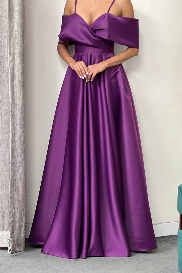 Purple Off-The-Shoulder A-Line Elegant Prom Dress With Pockets