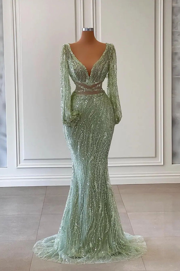 Light Green Long Sleeves V-Neck Mermaid Evening Dress With Sequins Beads

Light Green Long Sleeves V-Neck Mermaid Evening Dress With Sequins Beads