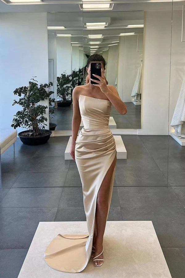 Sleeveless Satin Long Mermaid Prom Dress with Split - Stunning