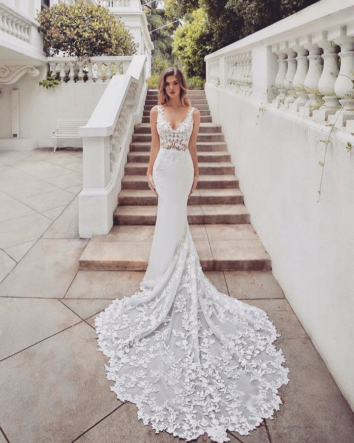 Bmbride SD1950 Stunning Mermaid V-neck Lace Bridal Gown