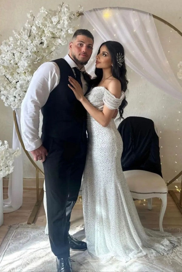 Bmbride Gorgeous Long Mermaid Off-Shoulder Glitter Wedding Gowns