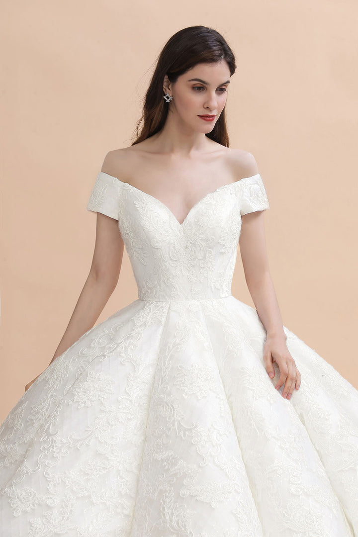 Bmbride Off The Shoulder Lace Tulle Ball Gown Wedding Dress