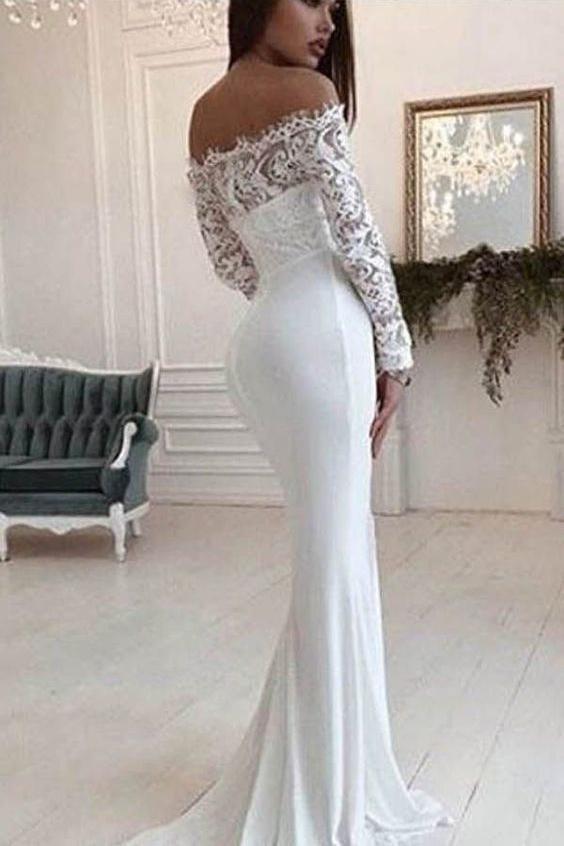 Bmbride Off the Shoulder Mermaid Wedding Dress with Long Sleeves