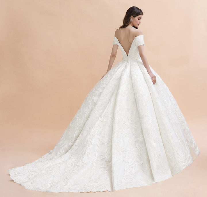 Bmbride Off The Shoulder Lace Tulle Ball Gown Wedding Dress