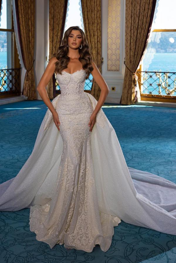 Bmbride Mermaid Lace Wedding Dress with Detachable Train