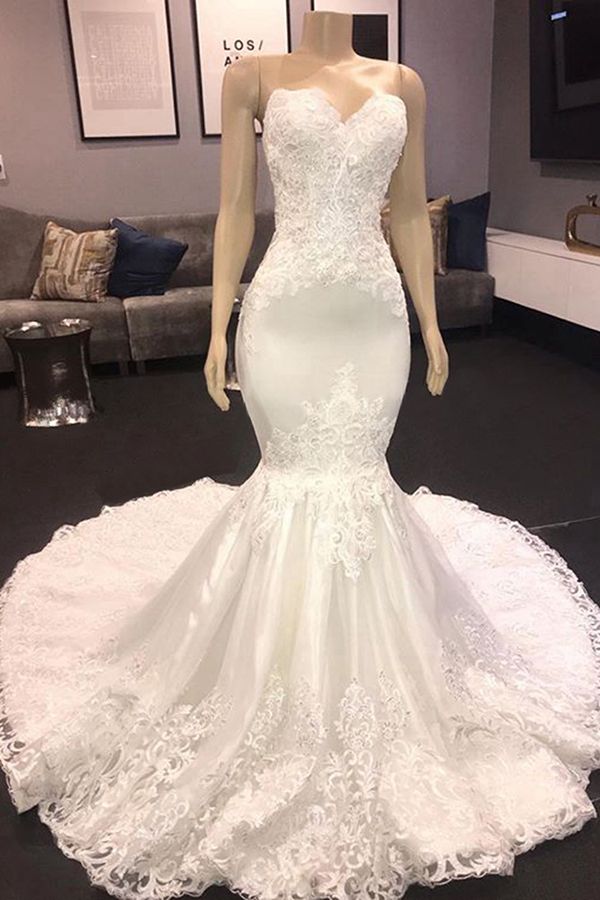 Bmbride Luxurious Sweetheart Appliques Mermaid Bridal Gown