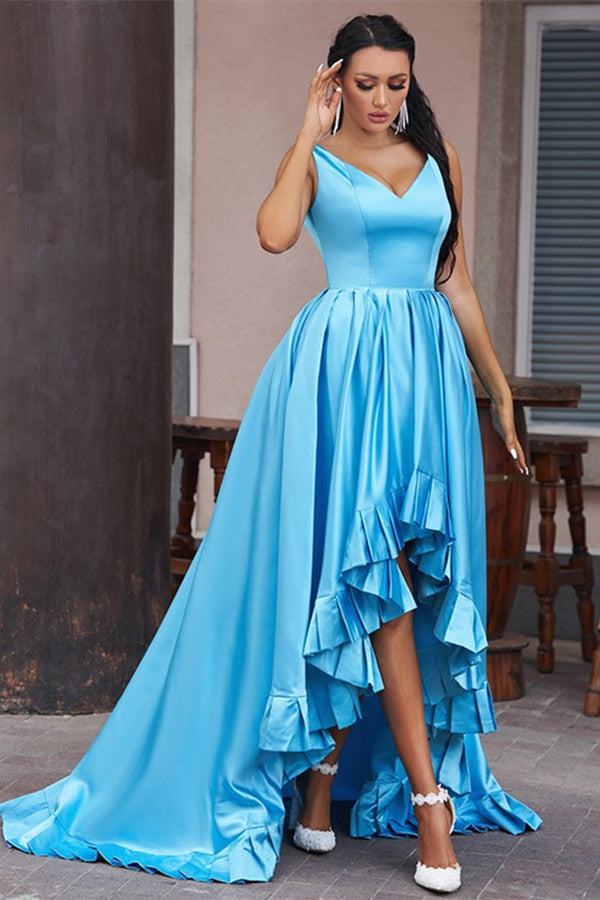 Ocean Blue V-Neck Sleeveless Prom Dress