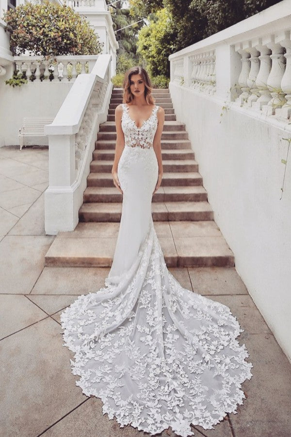 Bmbride SD1950 Stunning Mermaid V-neck Lace Bridal Gown