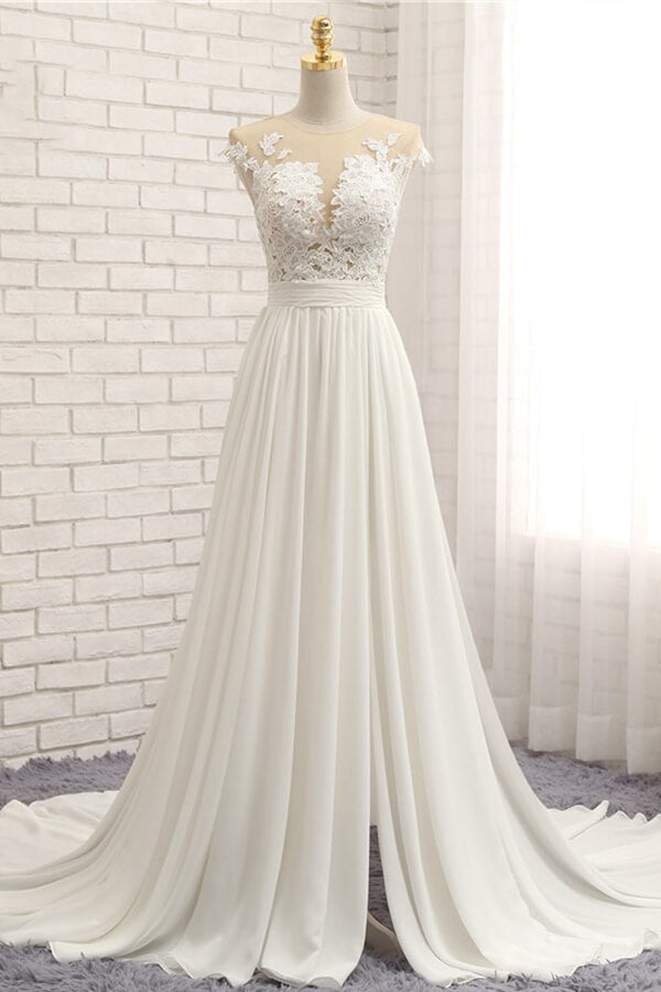 Bmbride Front Slit Appliques Chiffon A-line Bridal Gown