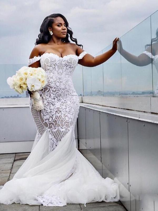 Bmbride Plus Size Off-the-Shoulder Mermaid Wedding Dresses