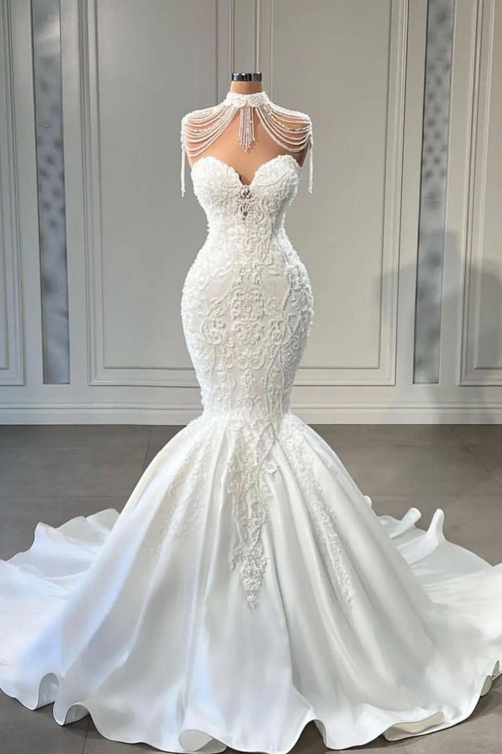 Bmbride Long Mermaid Lace Sweetheart Satin Wedding Dress