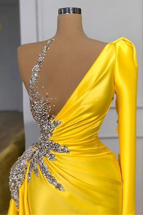 Yellow Mermaid Prom Dress with Long Sleeves