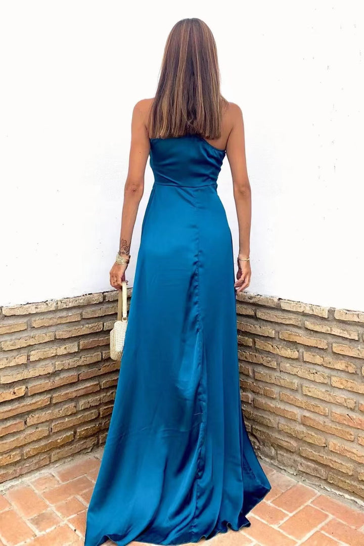 Royal Blue One Shoulder Sleeveless Slit Prom Dress