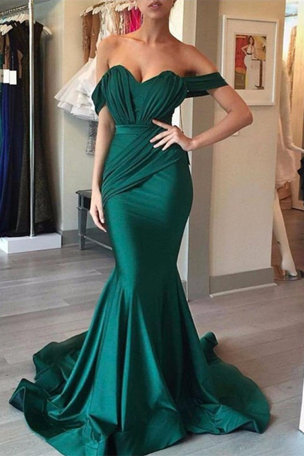 Off-the-Shoulder Dark Green Mermaid Evening Dress