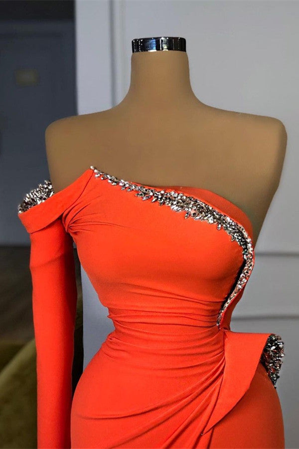 Sequined Orange Mermaid Prom Dress with Long Sleeves