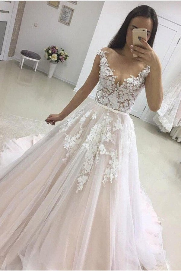 Bmbride Princess Wedding Dress: A-line Sweetheart Tulle Lace Long and Gorgeous