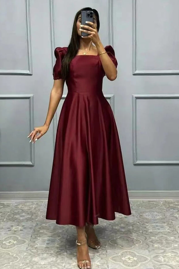 Elegant Online Square A-Line Prom Dress With Short Sleeves