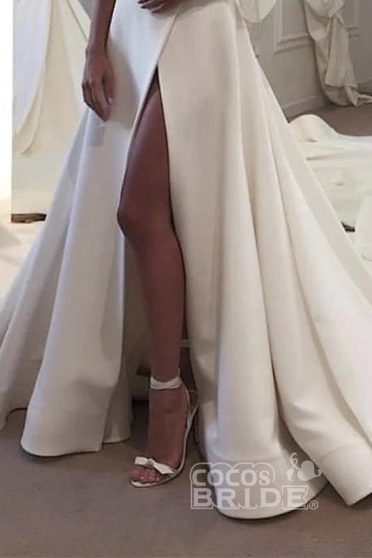 Bmbride Satin Backless Long Wedding Dress