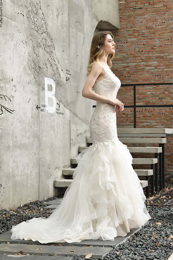 Bmbride Mermaid Wedding Dress with Stunning Appliques