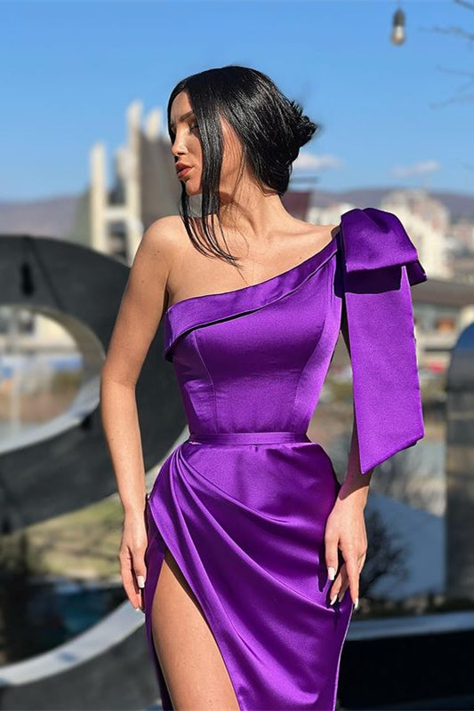 One-Shoulder Long Mermaid Evening Dress With Split in Purple