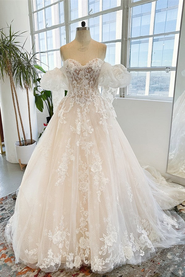 Bmbride Long A-line Sweetheart Tulle Lace Wedding Dresses