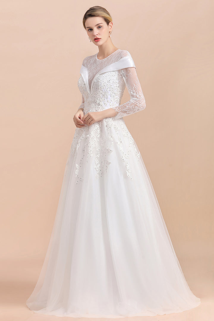 Bmbride Floor Length Lace Long Sleeve Wedding Dress