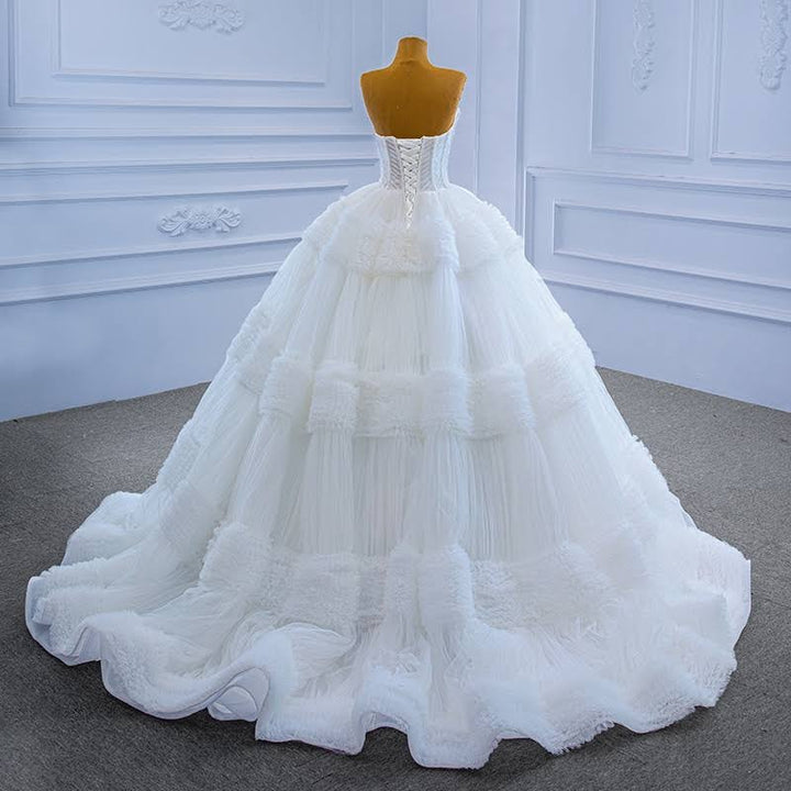 Bmbride Long Ball Gown Strapless Lace Tulle Wedding Dress