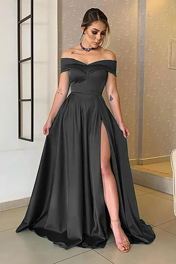 Long Split Prom Dress Off-the-Shoulder