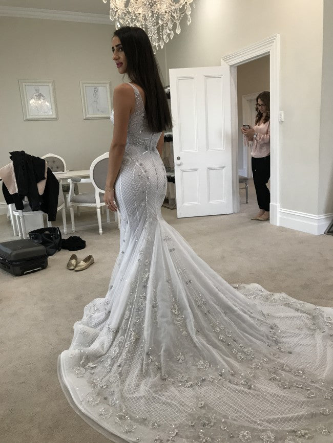 Bmbride Sequined V-neck Strapless Mermaid Wedding Dress